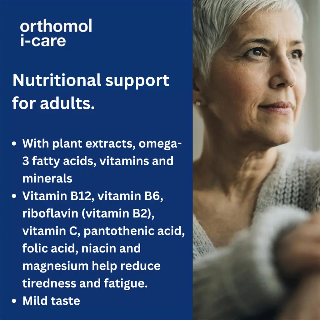With plant extracts, omega-3 fatty acids, vitamins and minerals. Vitamin B12, vitamin B6, riboflavin (vitamin B2), vitamin C, pantothenic acid, folic acid, niacin and magnesium help reduce tiredness and fatigue. Mild taste