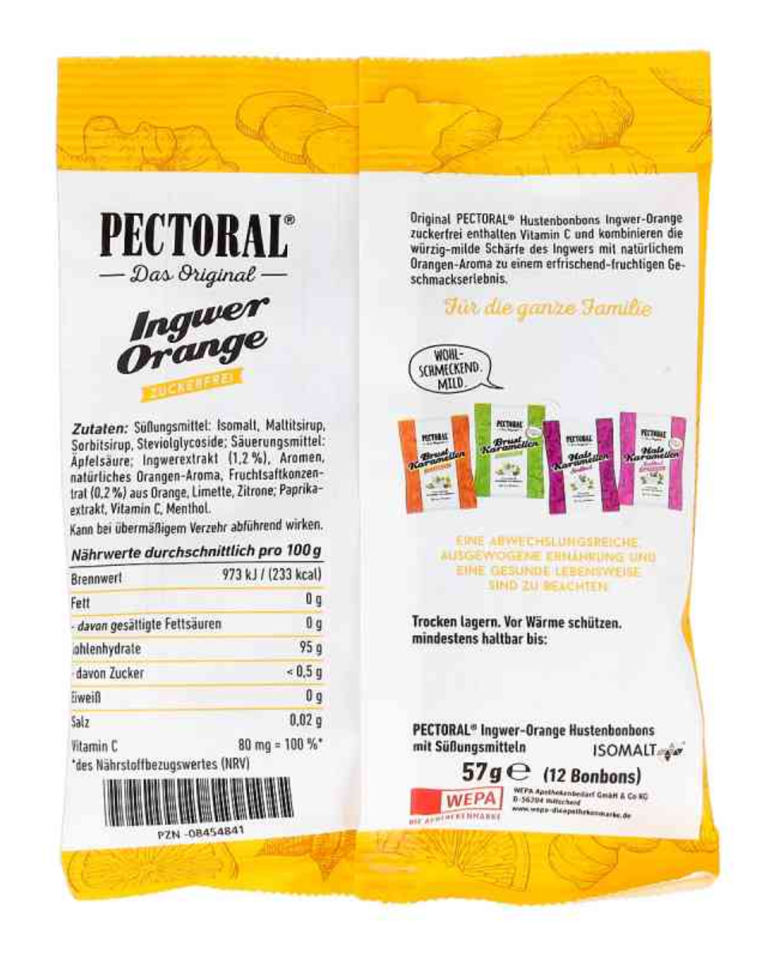 Pectoral Ginger Orange Sugar-Free Candies 60 g