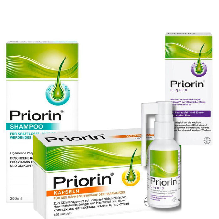 Priorin Bundle Set: Priorin Capsules 120pcs + Shampoo 200ml + Liquid 50 ml