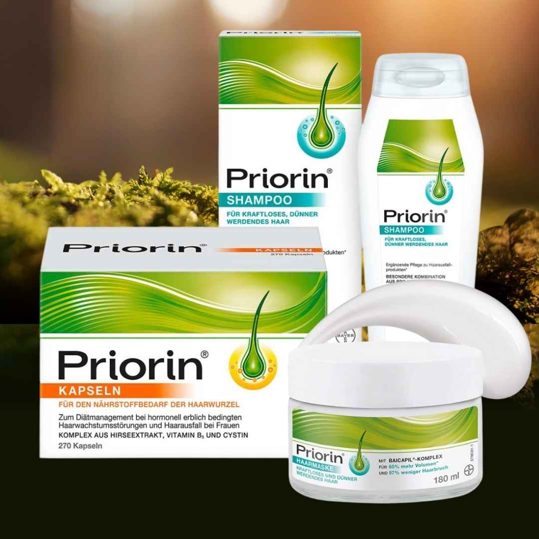 buy at vicnic.com the Priorin complete hair growth package. Nourishes the hair roots from within with the help of millet extract, vitamin B5 and cystine. Ensures fuller, stronger hair