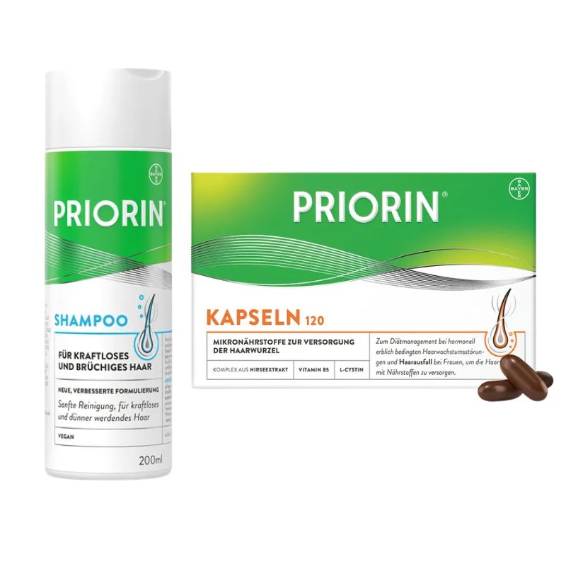 <tc>Priorin</tc> Kit per il supporto alla ricrescita dei capelli: capsule da 120 pezzi + shampoo da 200 ml