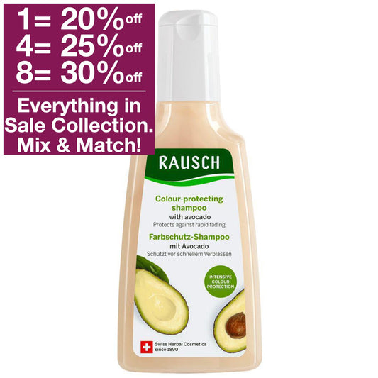 Rausch Avocado Color Protecting Shampoo keeps coloured hair vibrant for longer. Coats the hair in a fine, invisible film that protects against rapid colour fading and thus prolongs vibrancy. The amino complex provides intensive colour protection and adds vivid shine to the hair. With avocado oil and precious horsetail extract. VicNic.com, destination for Europe and German health & beauty, shipped worldwide