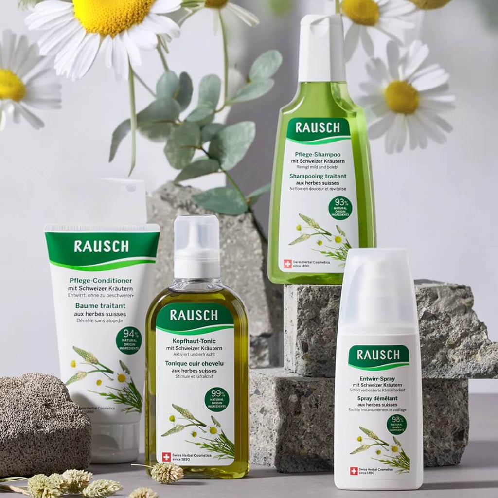 Rausch Swiss herbs collection include also : SHAMPOO, CONDITIONER, SPRAY CONDITIONER with natural Swiss herbal extracts invigorates the scalp, nourishes the hair and gives it a natural shine. Gives the hair more bounce Invigorates the scalp and nourishes the hair Gives natural shine With a pleasantly fresh scent