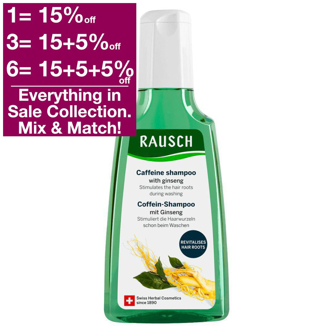 Rausch Ginseng Caffeine Shampoo promotes hair growth and treats hair loss. The optimal formula improves the hair structure, and the active ingredients include valuable extracts of ginseng, guarana, tiger grass and caffeine, which stimulates blood circulation in the scalp. Buy Rausch shampoo at VicNic.com