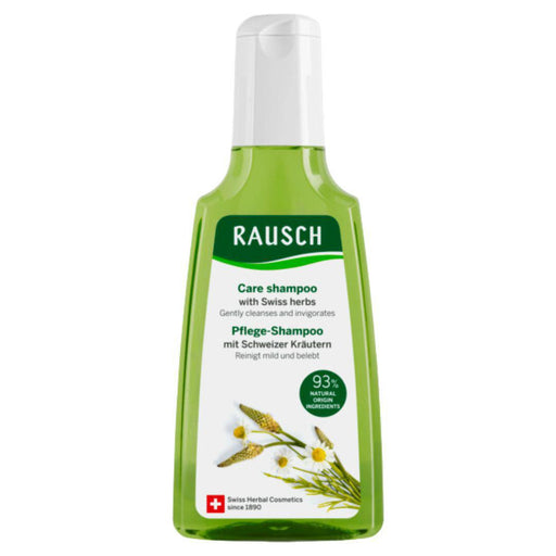 Rausch Swiss Herbal Care Shampoo for healthy hair for the whole family. Gently cleanses normal hair, invigorates the scalp and energises the senses with its heavenly herbal fragrance. With high-quality extracts of Swiss chamomile blossom, horsetail and ribwort plantain.
