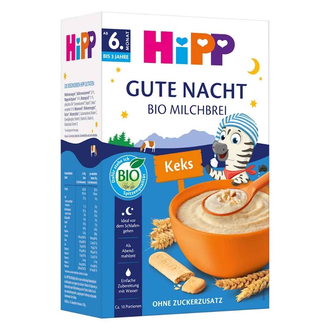 Hipp baby cereal packaging with a cartoon tiger character on a white background