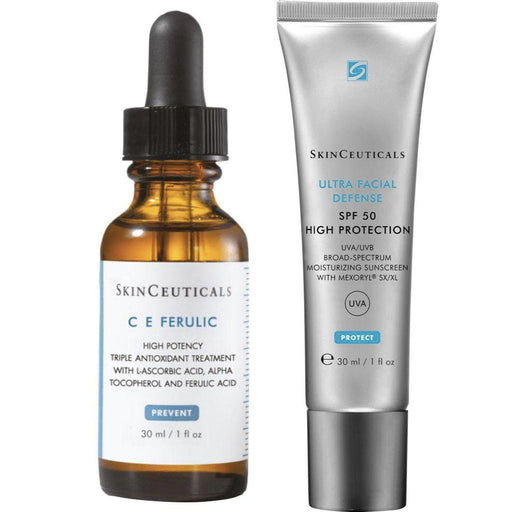 SkinCeuticals Double Defense Anti-Aging Set: Ultra Facial Defense SPF 50 30ml + C E Ferulic Serum 30ml - Powerful Combination for Youthful and Protected Skin.