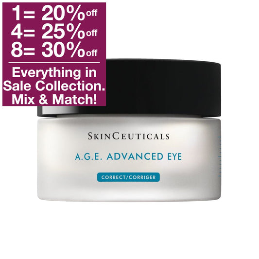 With the correcting eye cream SkinCeuticals A.G.E. EYE COMPLEX reduces puffiness in the eye area, bags under the eyes and dark circles under the eyes and counteracts the signs of skin aging.