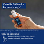 Contains valuable B-vitamins for more energy. Take the contents of a vial daily during or after a meal with the capsule.  Shake well before use! 