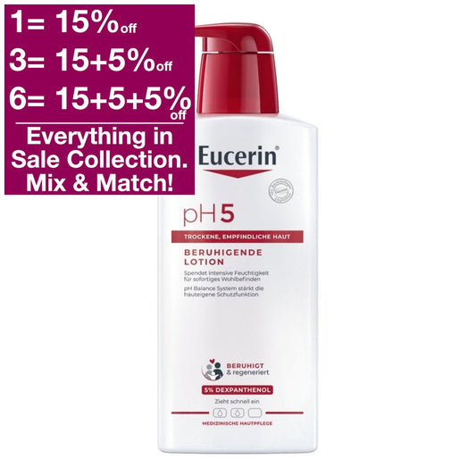 Eucerin pH5 Lotion reduces skin sensitivity.&nbsp;A body lotion that delivers long-lasting moisturisation, making skin more resilient and less sensitive.

Provides long-lasting 24-hour moisture for velvety-soft skin