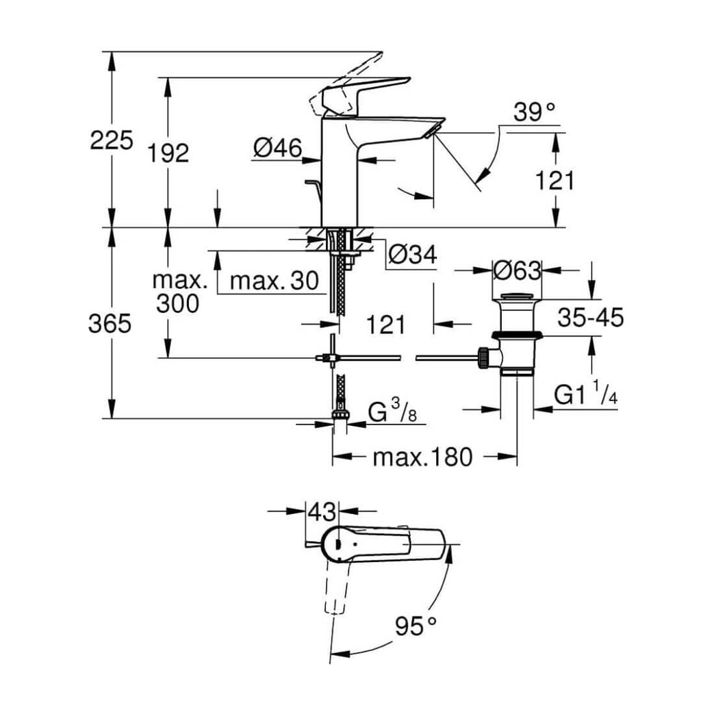 Grohe Quickfix Start 23552002 Single-Lever Washbasin Mixer Tap, size