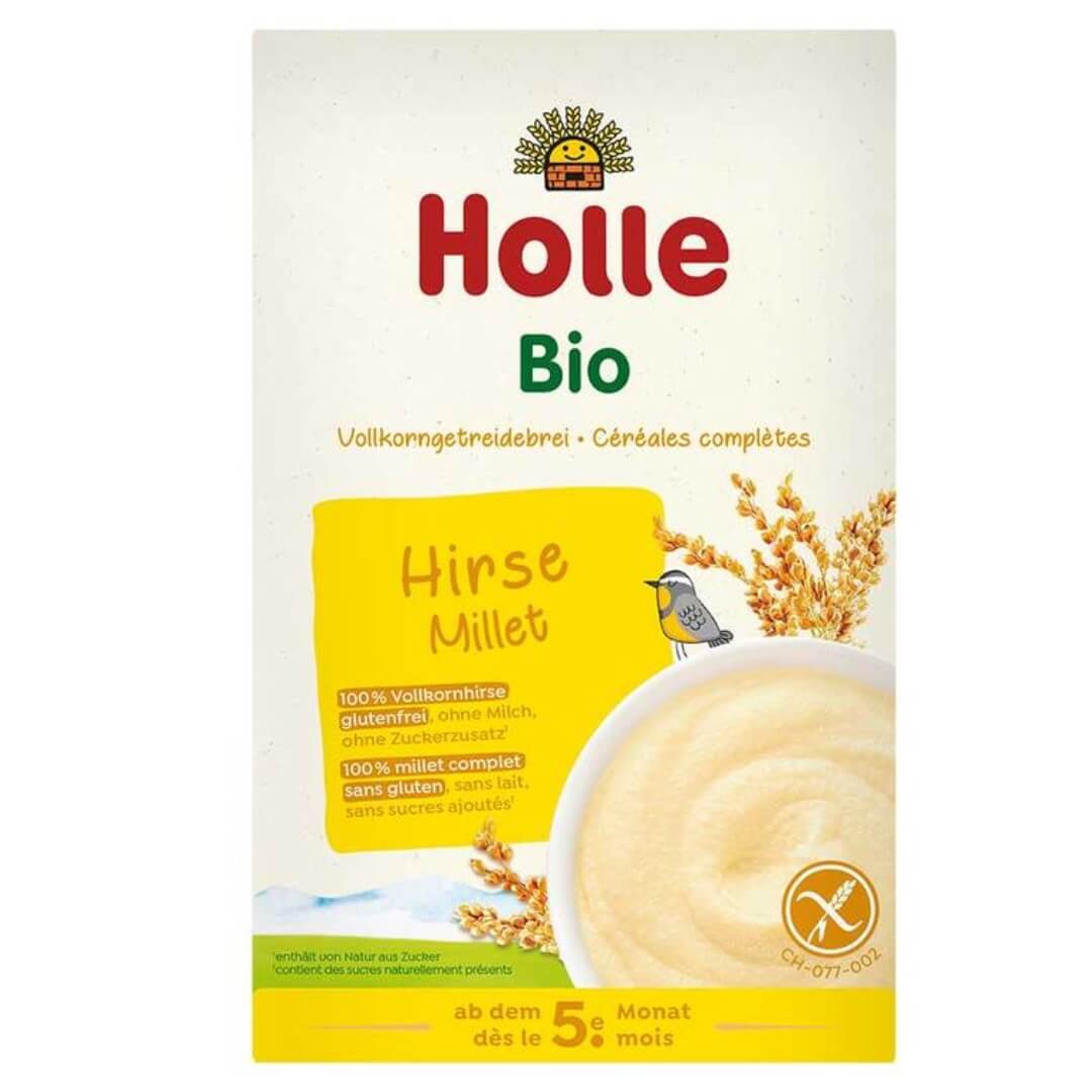 Holle organic milk porridge millet with organic millet by Demeter farming, precisely the right amount of vitamin B1. It is ideal for a varied weaning diet because the pure millet porridge can be individually prepared with fruits and vegetables.