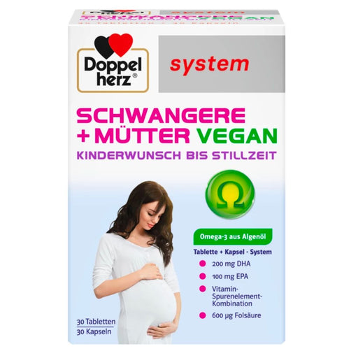Doppelherz System Pregnancy & Mother (DHA, EPA, Folic Acid) provides an extensive nutrient combination during pregnancy to cover the supply of nutrients or increased requirements. VicNic.com, destination for Europe and German health & beauty, shipped worldwide