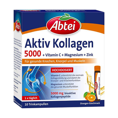 Abtei Active Collagen 5000 Dietary Supplement for Healthy Bones, Cartilage and Muscles, with Vitamin C, Magnesium and Zinc, - VicNIc.com
