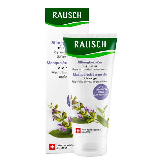 Rausch sage silver shine treatment for blonde or grey hair. Provides deep repair to the hair and neutralises yellow hues long-term from the first application. The hair acquires a natural, cool tone. VicNic.com