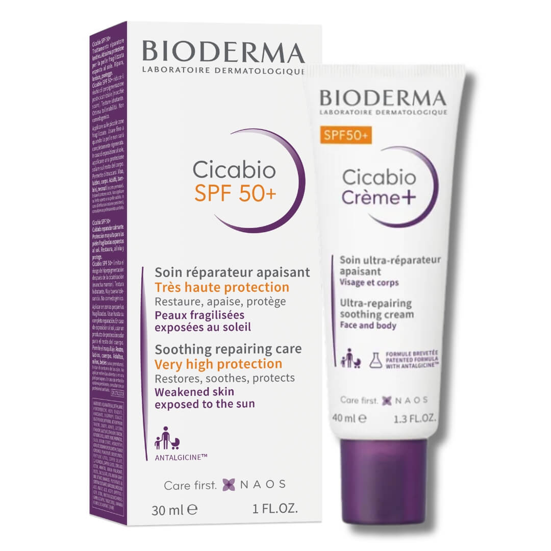 Cicabio Crème+ SPF50+ offers global and specific care to help weakened skin restore and heal te its original conditionhe skin for