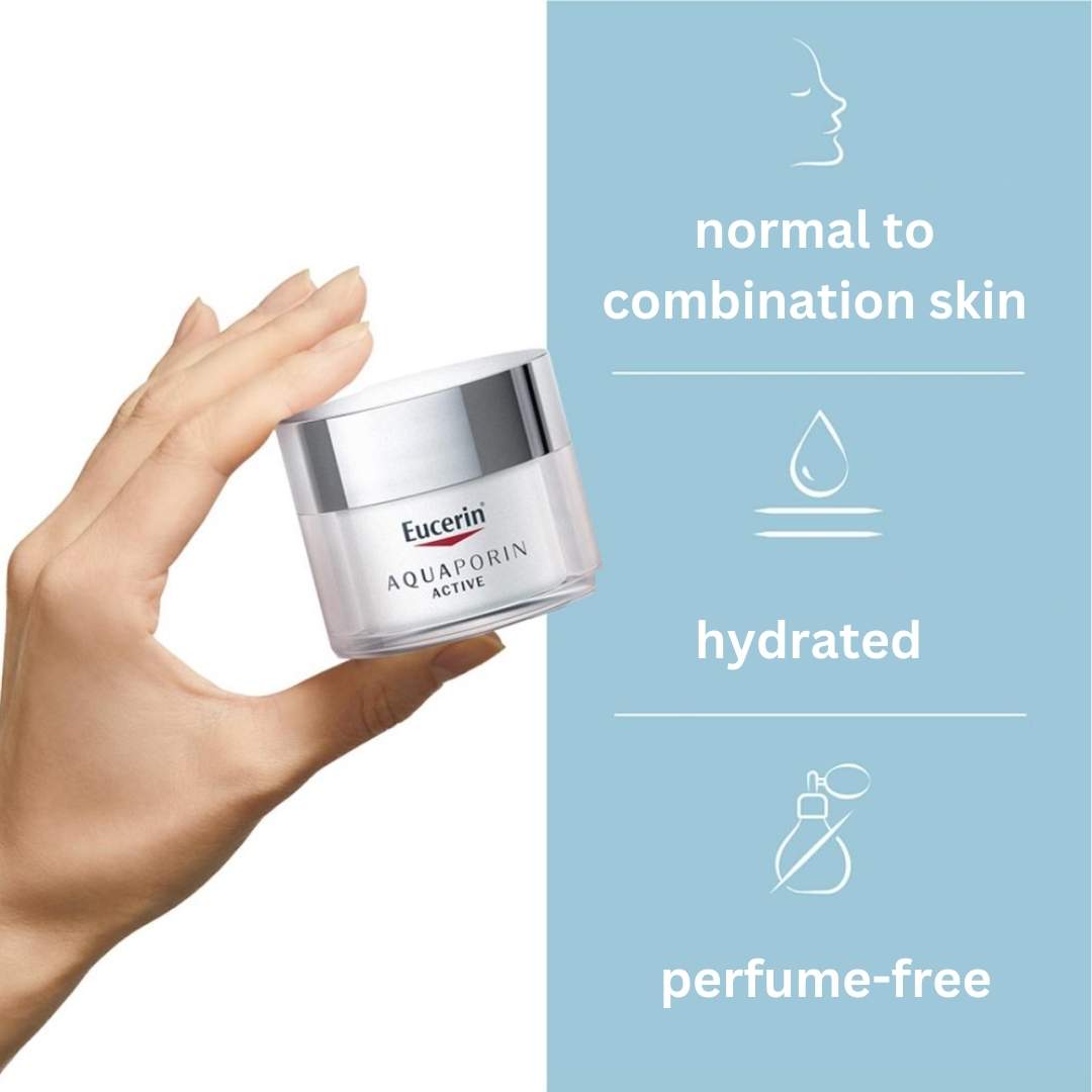 Eucerin Aquaporin Active for Normal To Combination Skin 50 ml is a 24H Cream, perfume free for sensitive skin as well. Buy at VicNic.com