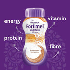 The high-calorie liquid food with 308 calories, 12 g of high-quality protein and 4.4 g of fiber per bottle is practical for on the go and ready to eat
High-calorie drinking food that helps you regain your strength with all the important nutrients.
For diet management of disease-related malnutrition. Especially when there is increased energy demand, e.g. with consumptive diseases such as tumor diseases or serious infections as well as with disturbed intestinal function, e.g. B. in constipation or after antib