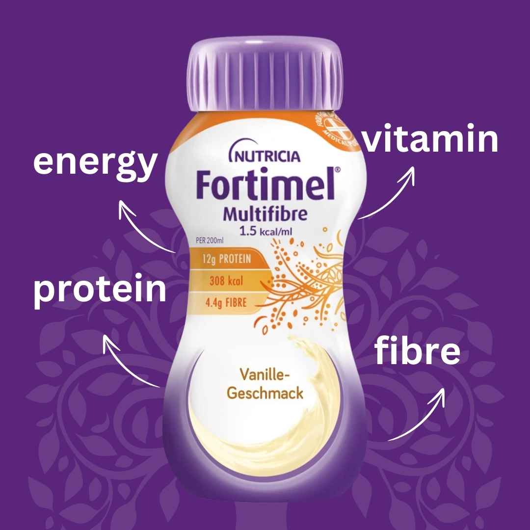 High-calorie drinking food with fiber and all important nutrients, vitamins, minerals and trace elements