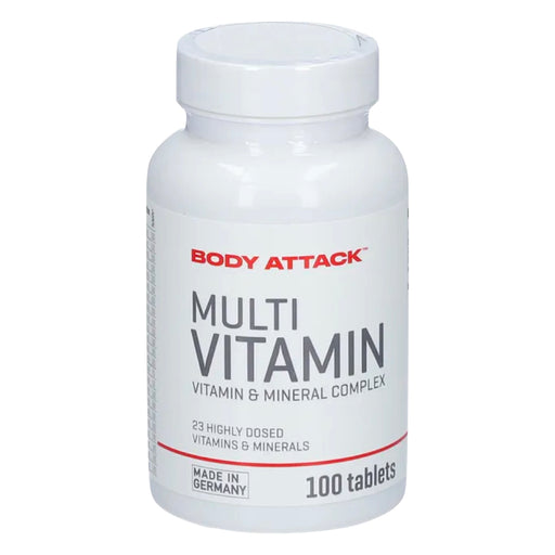 Limp, tired and exhausted? Then you should definitely give your body a helping hand: You need vitamins! Not just any vitamins, but these. Body Attack all-rounder Multi Vitamin contains them all. From the fat-soluble vitamins A, D, E and K to eight different B vitamins and vitamin C, the number one killer of colds. The additional mineral complex of magnesium, calcium, iron and much more completes the power p