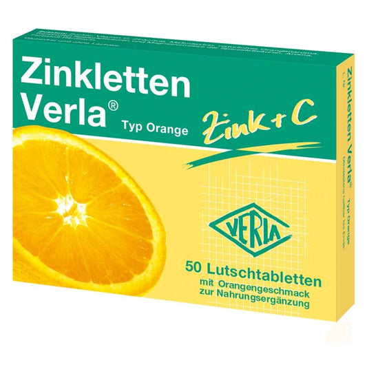 Verla Zinkletten Orange Lozenges is a food supplements with two vital substances, zinc and vitamin C, a sensible combination for a healthy metabolism. Buy at VicNic.com