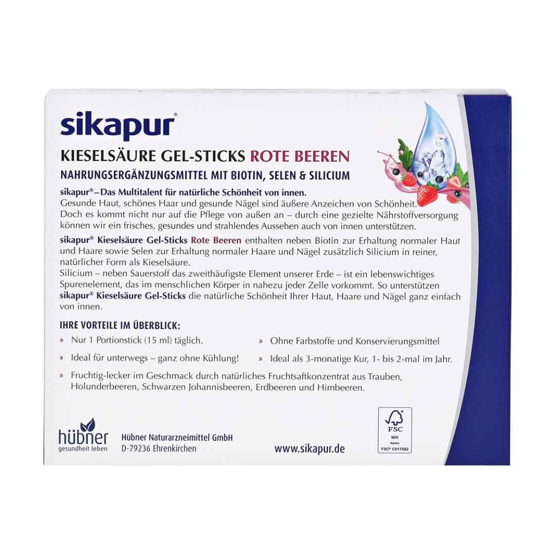 Description on the back of the Hübner Sikapur Silica package