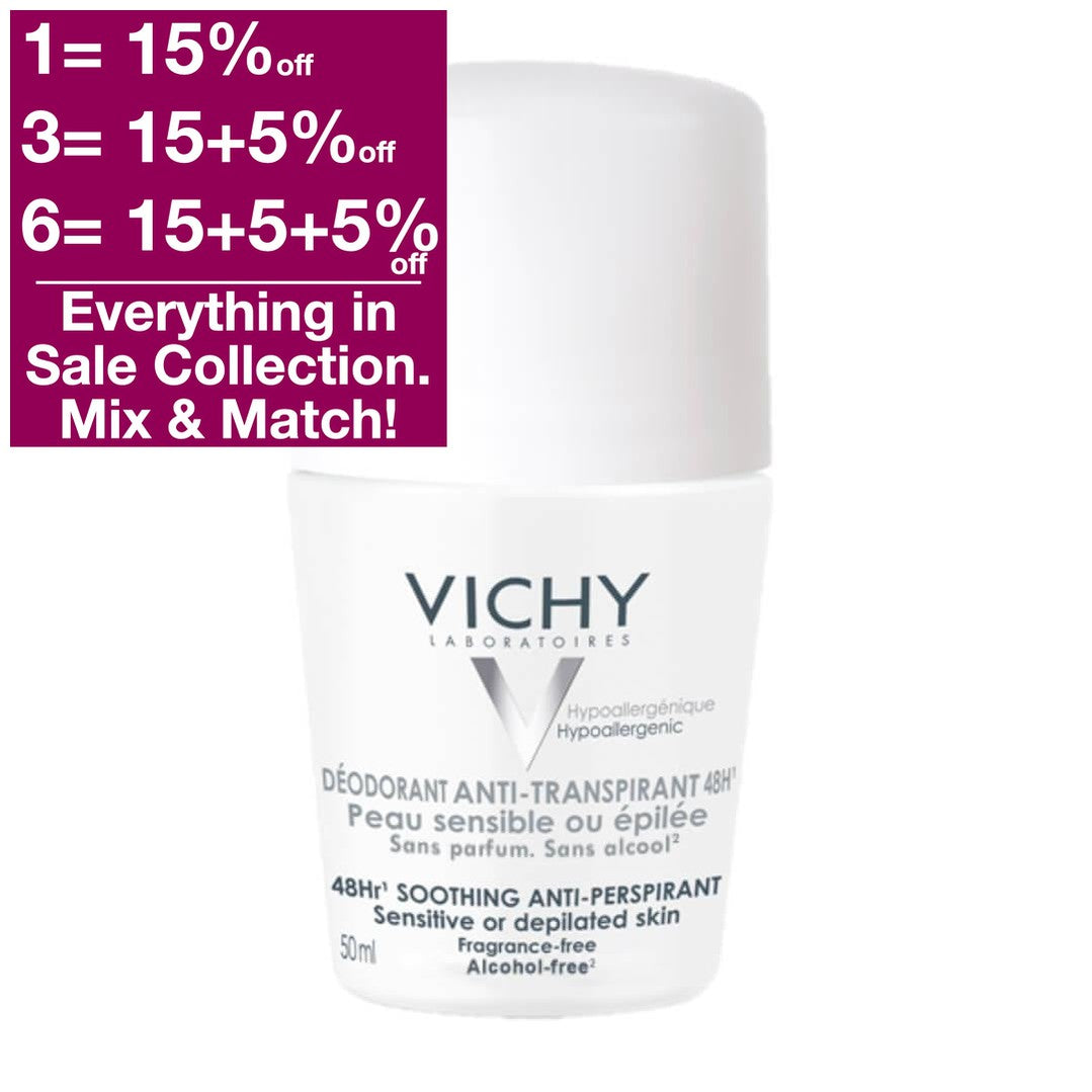 Perfect for very sensitive or depilated skin, the Vichy deodorant regulates perspiration for over 48 hours and provides a long-lasting effect against sweating. Buy at VicNic.com