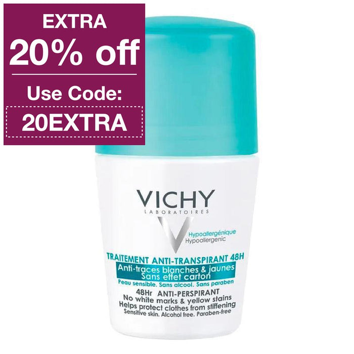 Vichy Deodorant No White Marks and yellow stains Roll-On 48hr Anti-Perpirant 50 ml