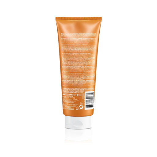Packaging photo of the back of Vichy Capital Soleil Fresh Protective Sun Milk Hydrating for Face & Body SPF 50+ 300 ml