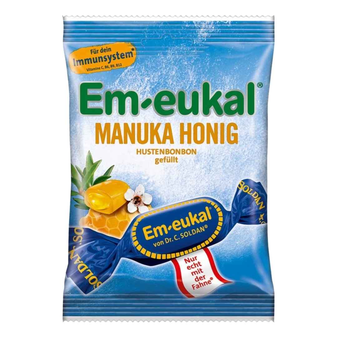 Filled Manuka honey candies with vitamins with eleven percent Manuka honey from New Zealand