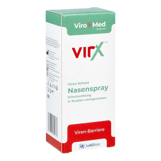Virx Nasal Spray -  Packaging photo taken slightly on angle from the left 