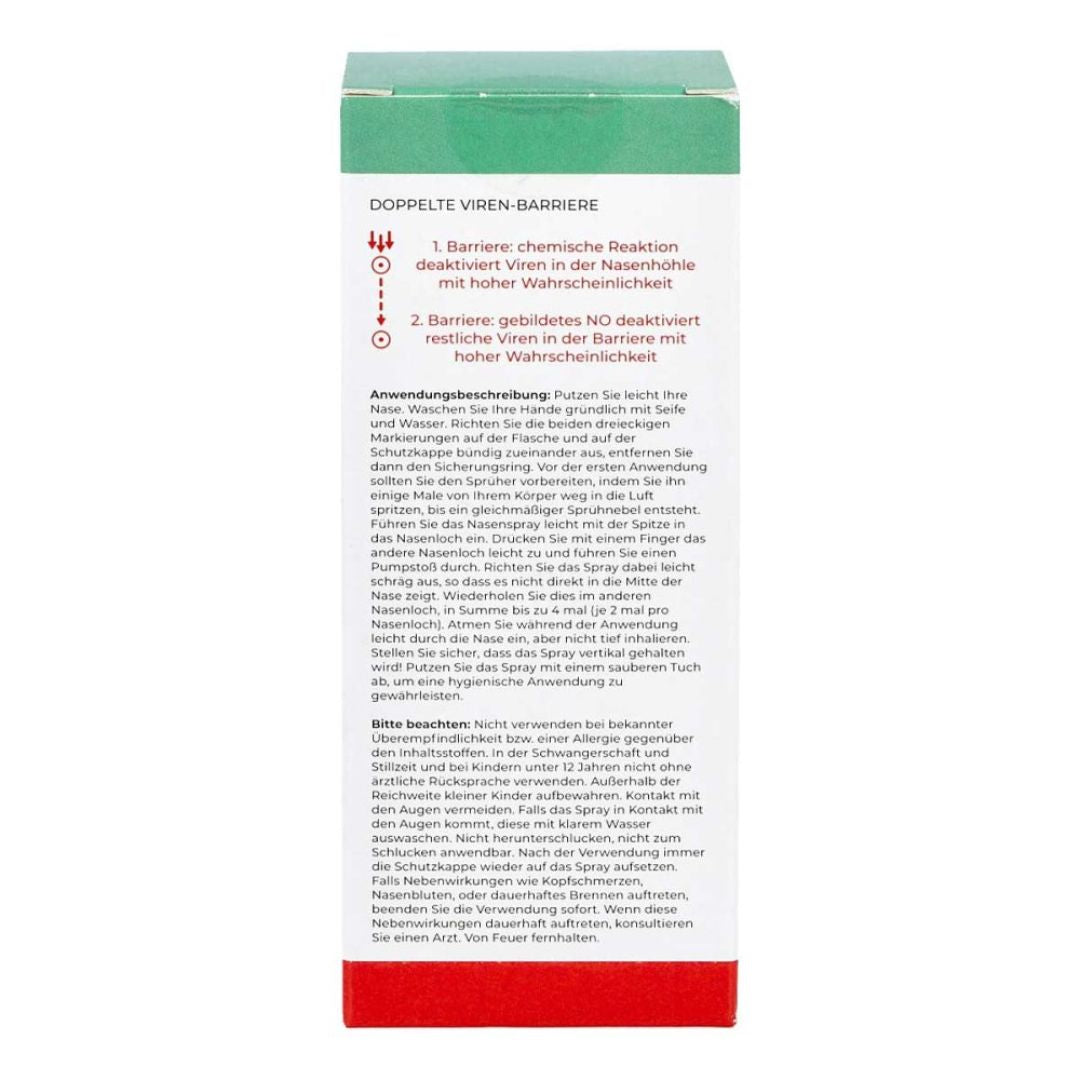Virx Virus Protection Nasal Spray 25 ml - Back View": Back view of Virx Virus Protection Nasal Spray 25 ml bottle, displaying usage directions and more information