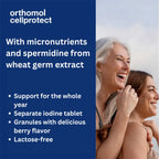 With micronutrients and spermidine from wheat germ extract. Support for the whole year; separate iodine tablet; granules with delicious berry flavor; lactose-free