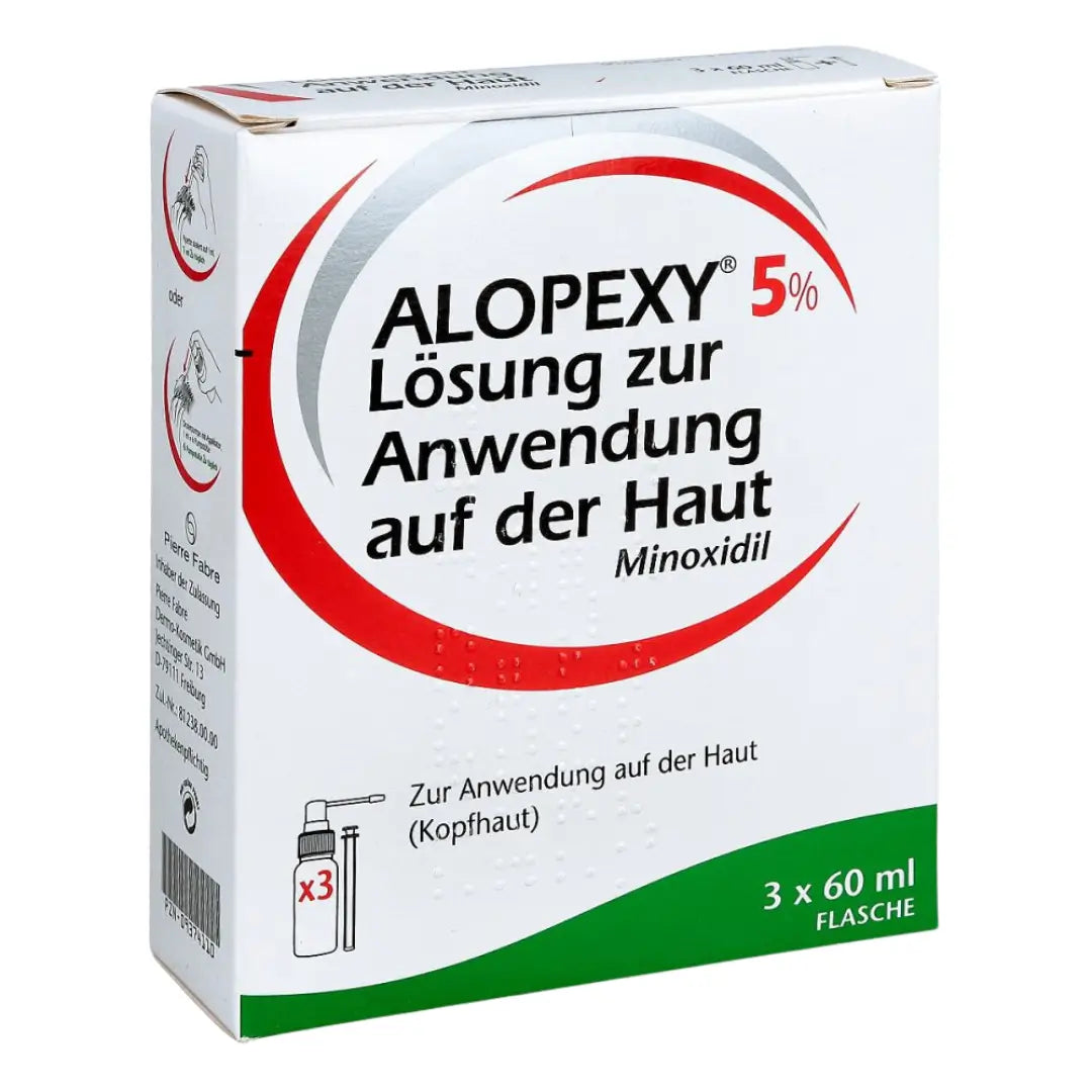 Carton box package indicating that the hair solution should be applied to the scalp