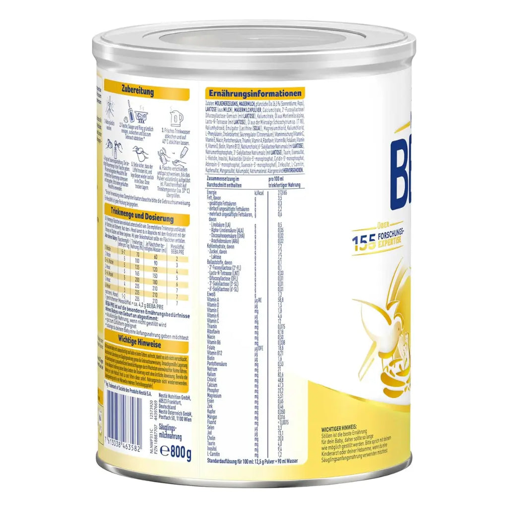 Back of the can with nutritional information and preparation instructions