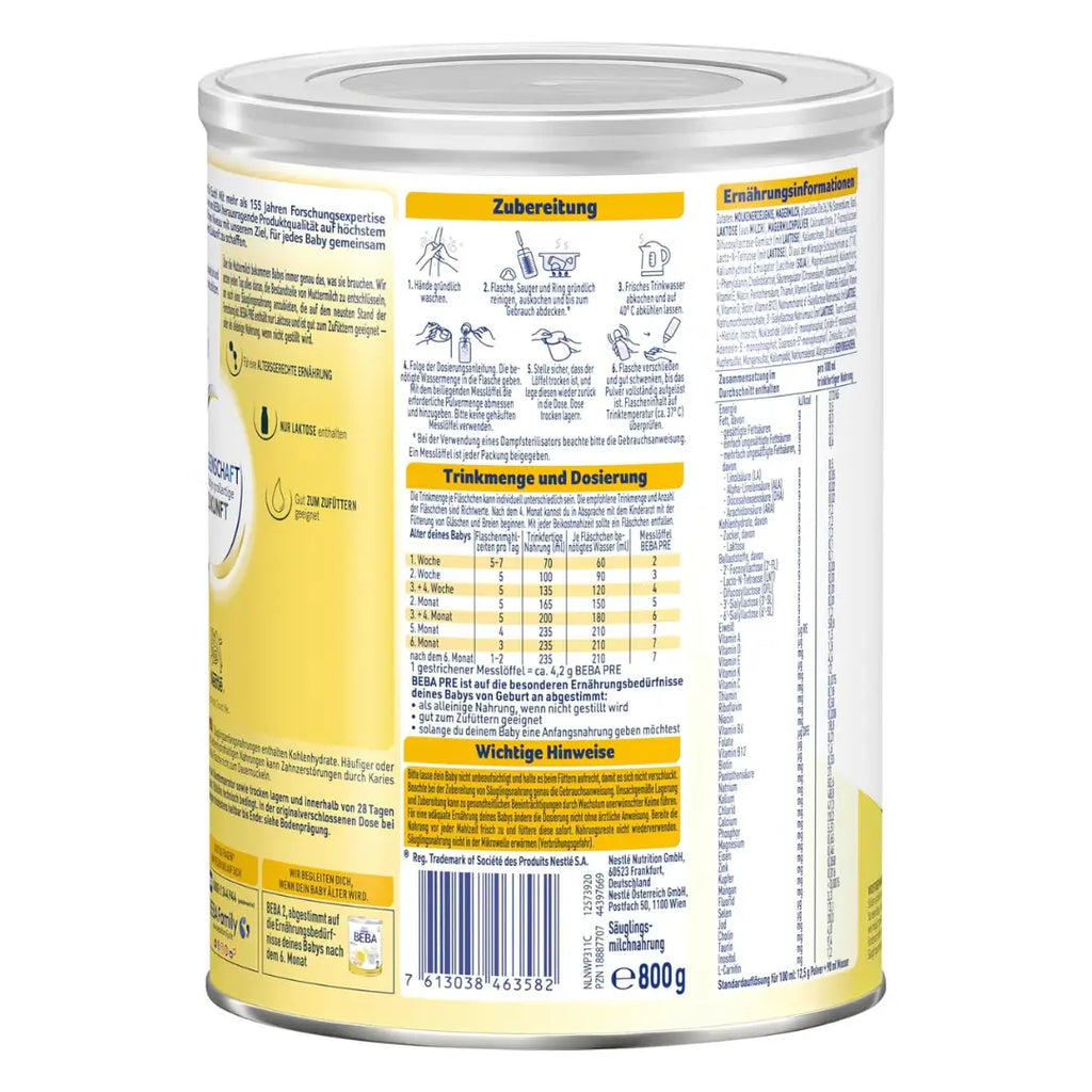 Dosage instructions and nutritional information