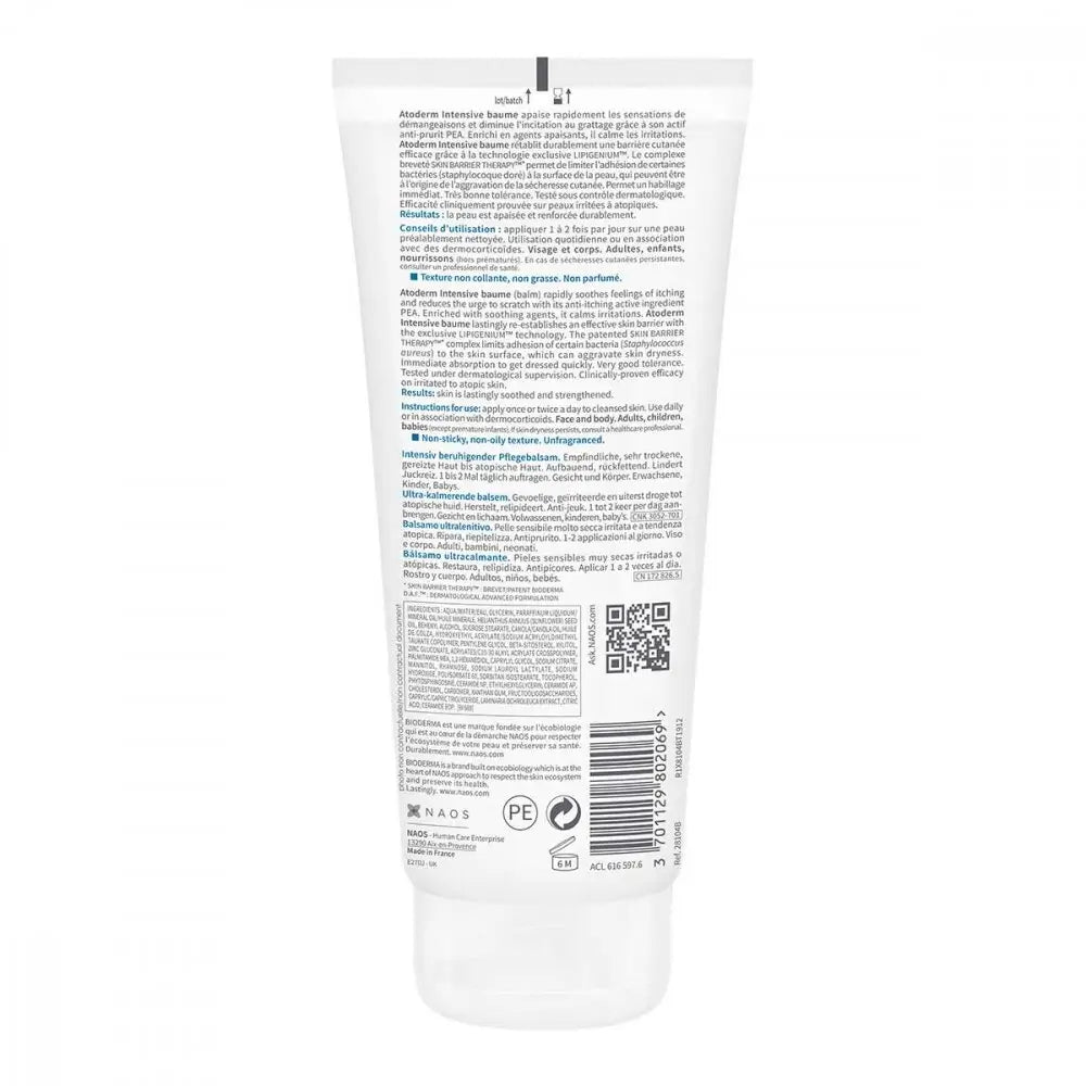 Back of the Bioderma Atoderm Intensive Baume tube