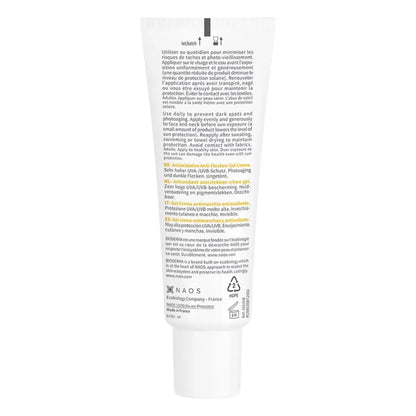 Back of the Bioderma Photoderm SPOT-AGE SPF 50+ 40 ml tube, showing the product description