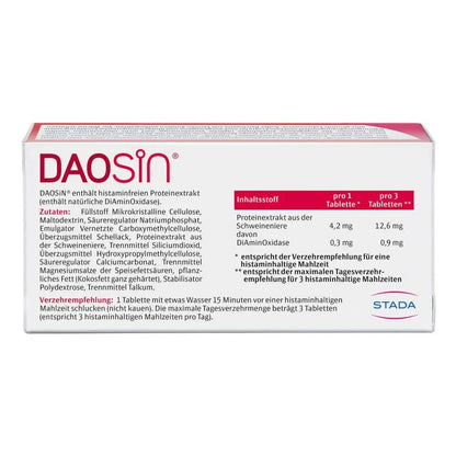 Back of the Daosin package, showing the ingredients list, consumption recommendation, and ingredients dosage