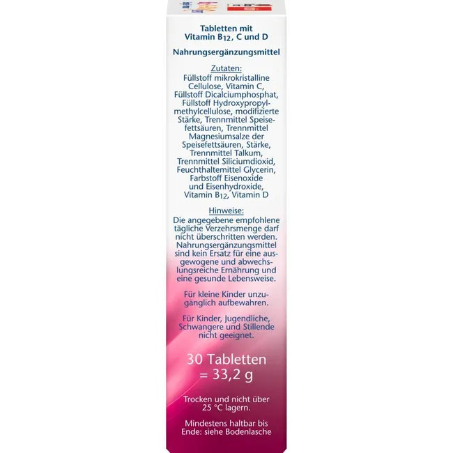 Side of the 30 tablets package with ingredients list