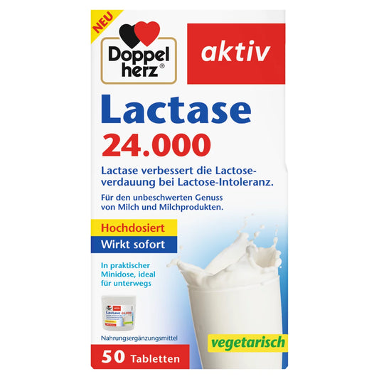 Package of the lactase tablets, emphasizing the high dosage and immediate effect of the product