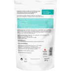 Back of the 60 chews bag with information about the product, ingredients, and storage recommendation