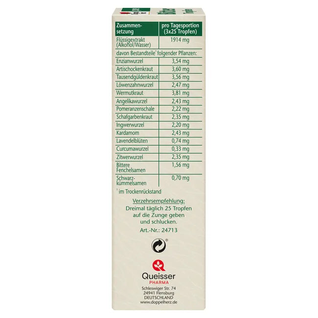 Side of the package showing the table that details the different natural herbs and their concentration