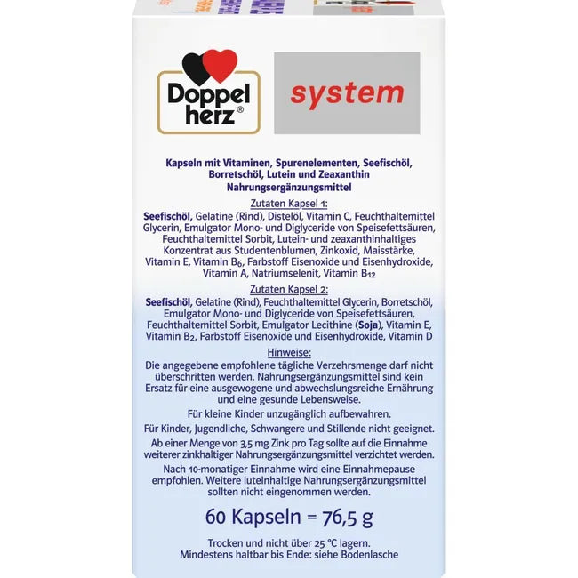 Ingredients of the 2 capsules and general directions regarding storage and consumption