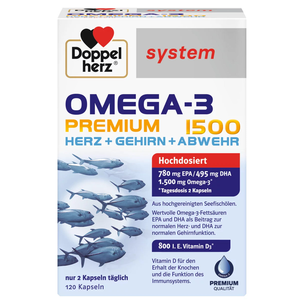 Doppelherz Omega-3 Premium 1500 Capsules for eart + brain + immune defence