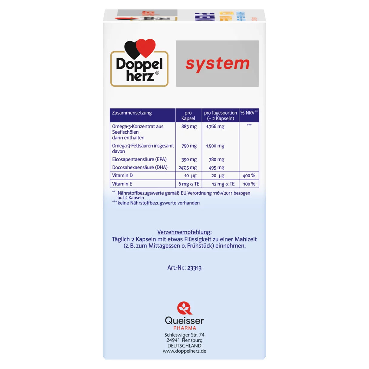 Side of the package, showing the nuritional values and consumption recommendation