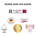 Overview of various quality seals and awards including the Bazaar Beauty Award.