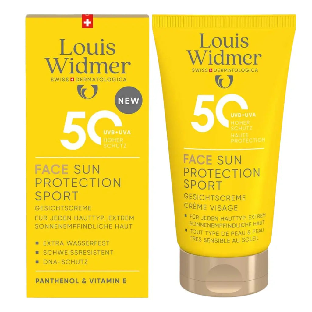 Louis Widmer face sun protection cream and packaging on a white background