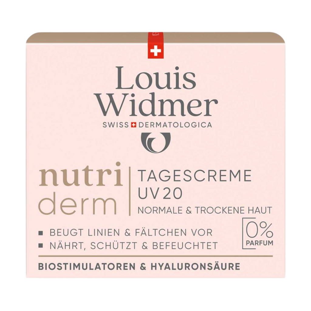 Louis Widmer nutriderm day cream UV 20 packaging on a white background