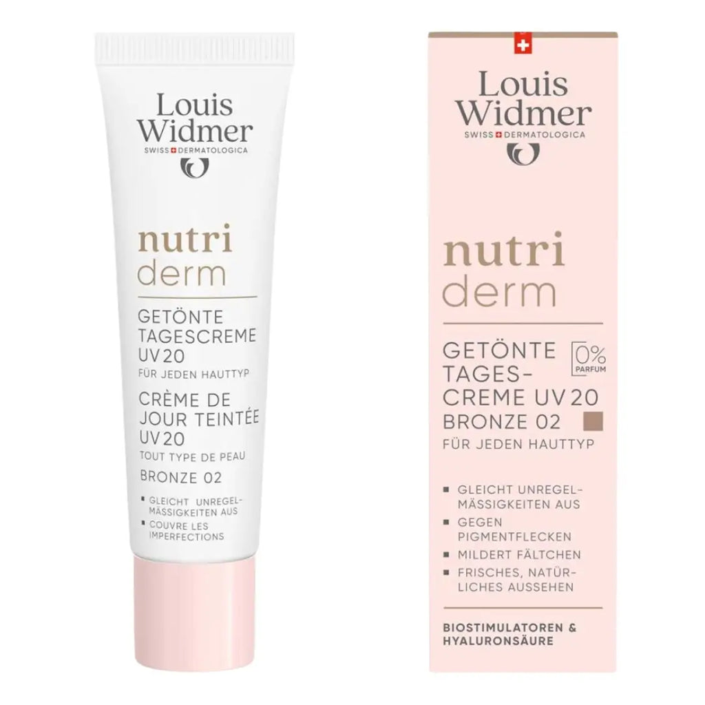 Louis Widmer Nutri Derm cream tube and packaging on a white background